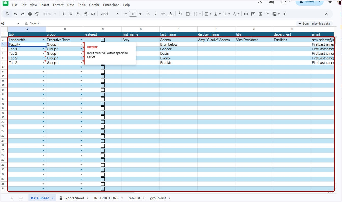 Repeat these steps for the rest of the people in the list. You can add as many people as you need to this sheet.