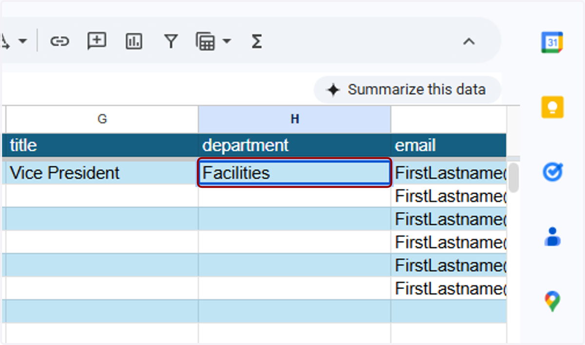 ...and department in the relevant columns.