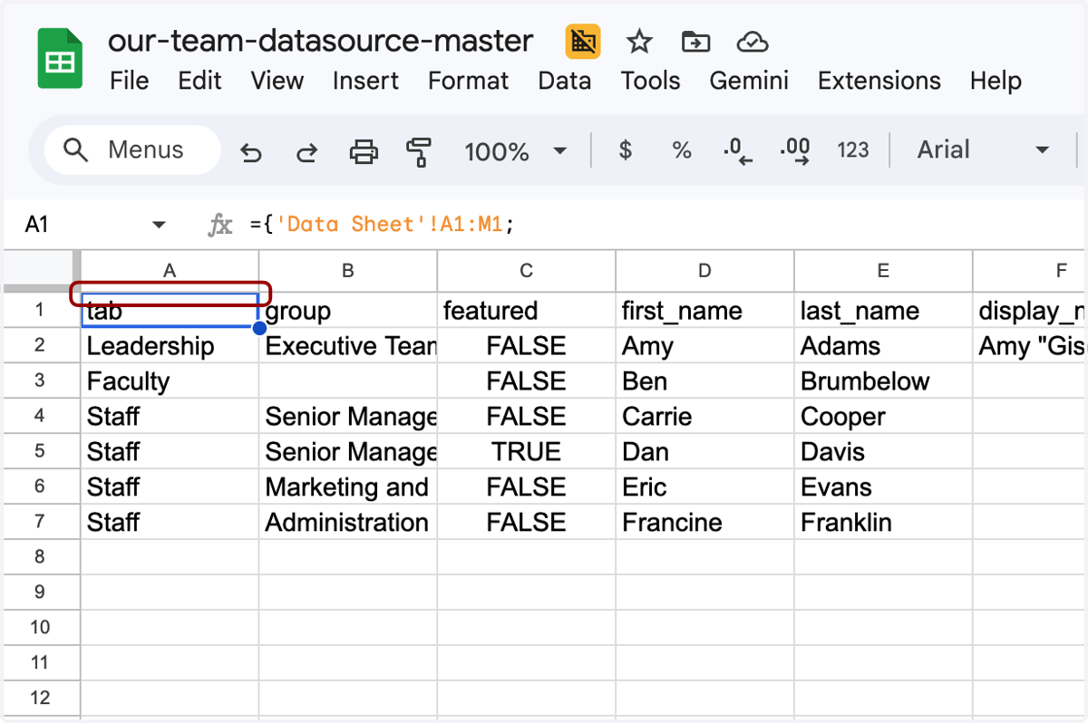 You'll see this sheet is a simplified version of the data you were just updating. This is the format the People Utility tool will need.