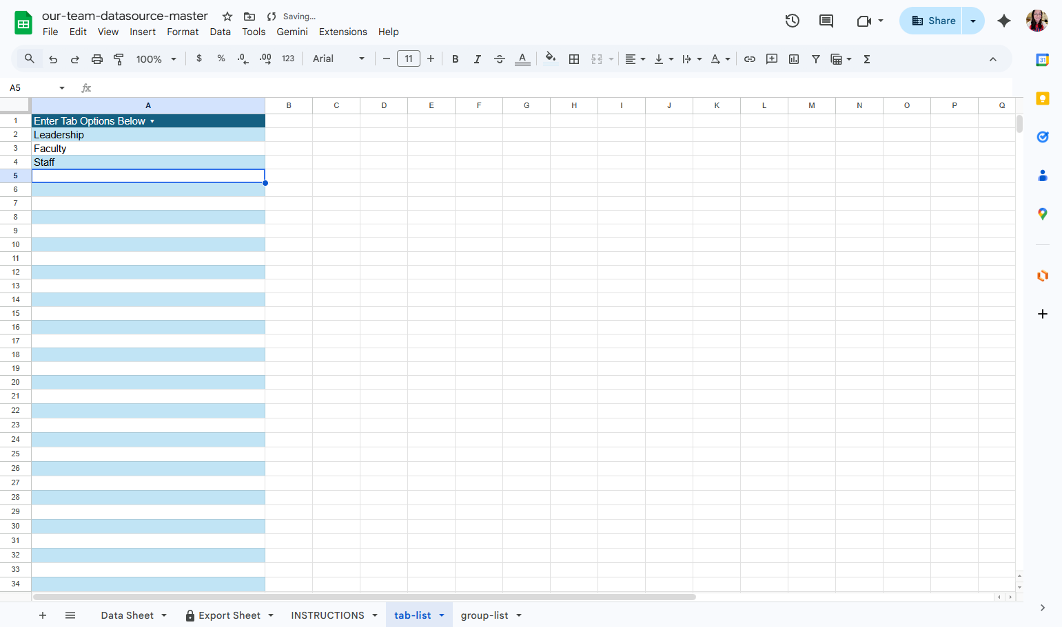 Here are the example tabs we will use for this demo.