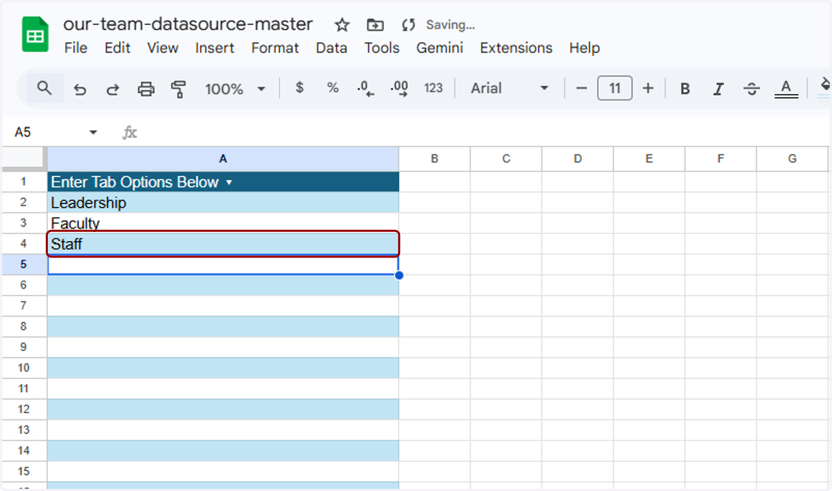 Here are the example tabs we will use for this demo.