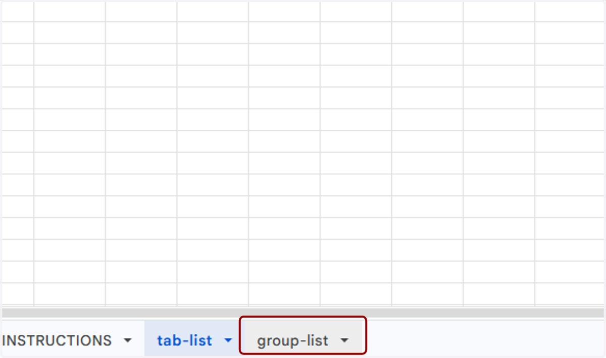 To manage Groups, click the "group-list" tab in the spreadsheet.