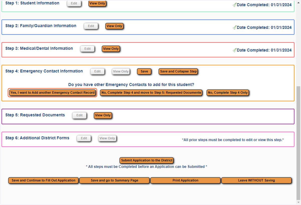 Click on Yes, I want to Add another Emergency Contact Record