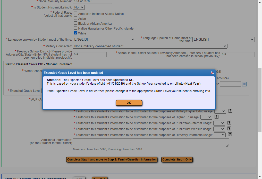 This box will pop up letting you know it has been changed to Next Year (24-25).
