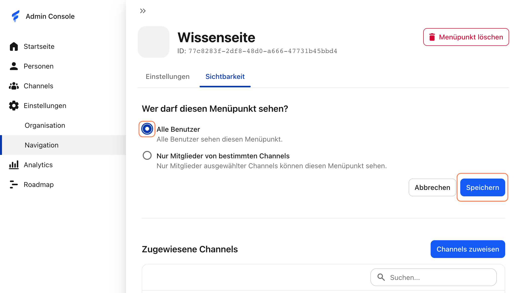 Klicke auf "Sichtbarkeit"