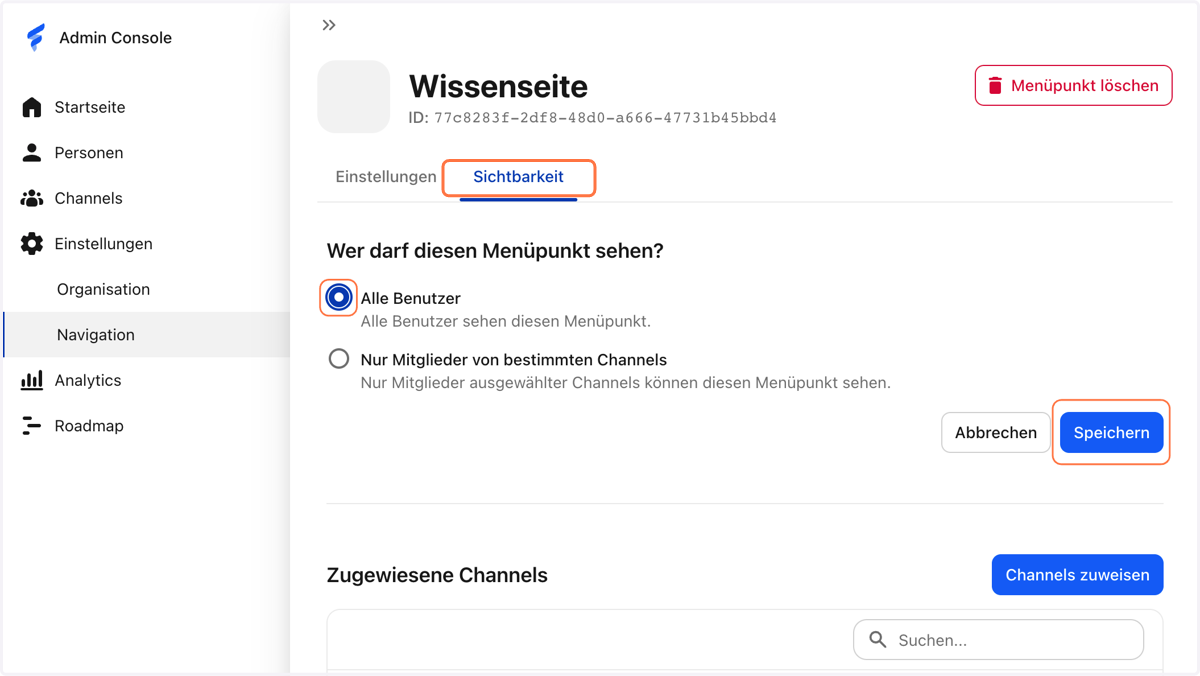 Klicke auf "Sichtbarkeit"