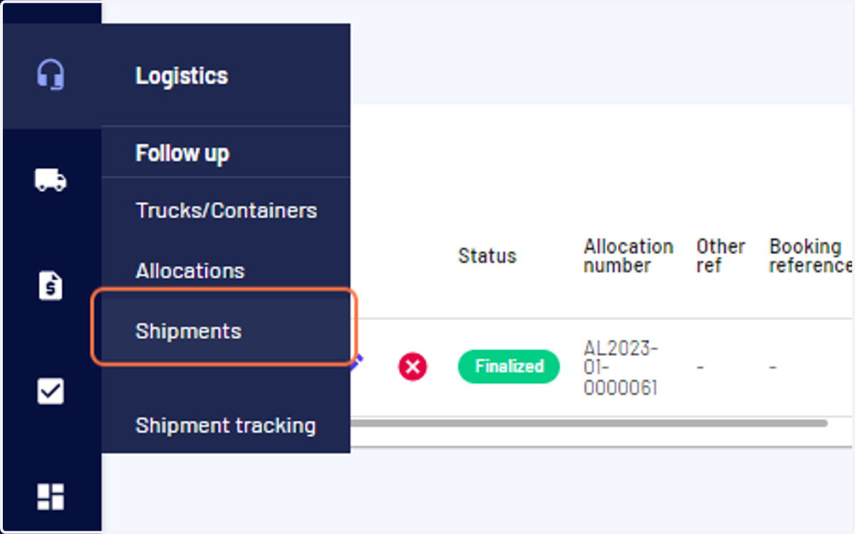 To view it, go to the "Logistics" menu and click on "Shipments"