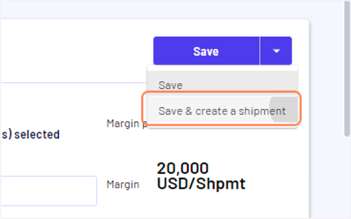 Click on the down arrow next to save and select "Save & create a shipment"