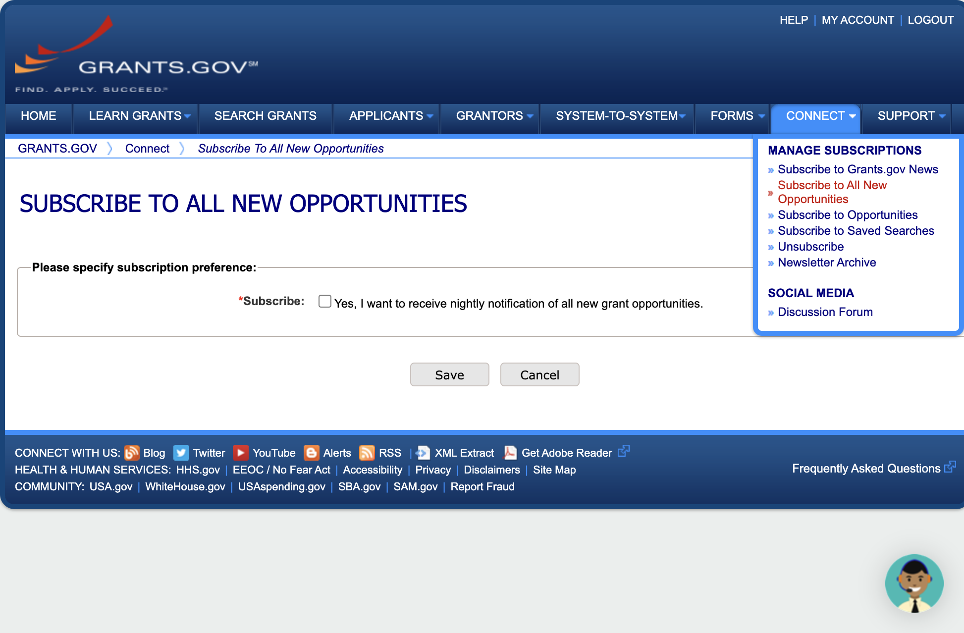 Click on Subscribe to All New Opportunities