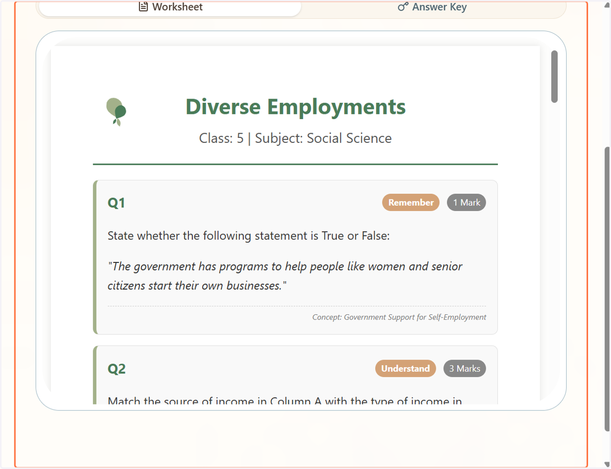 The worksheet is now open in the resource viewer, where you can review, use, or download it.