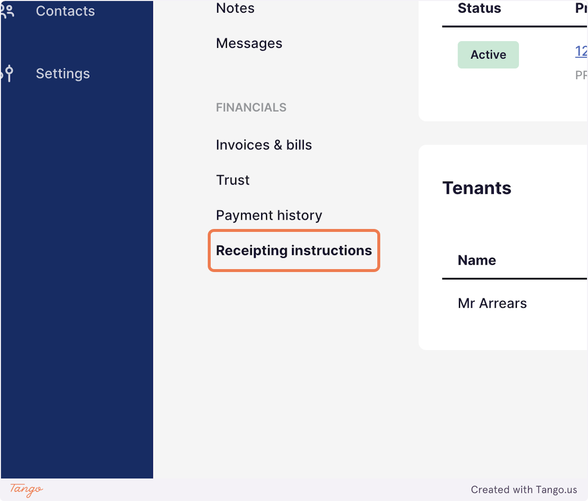 Click on Receipting instructions