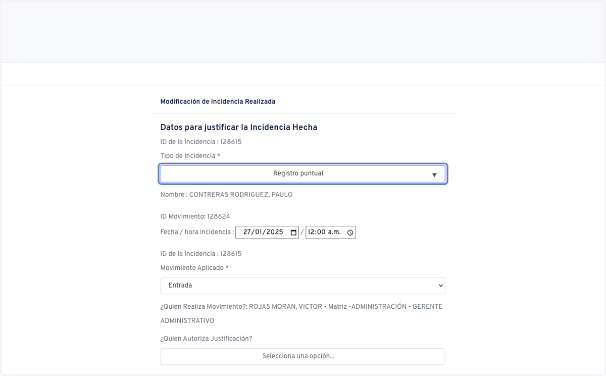 En "Tipo de incidencia" selecciona la incidencia a usar