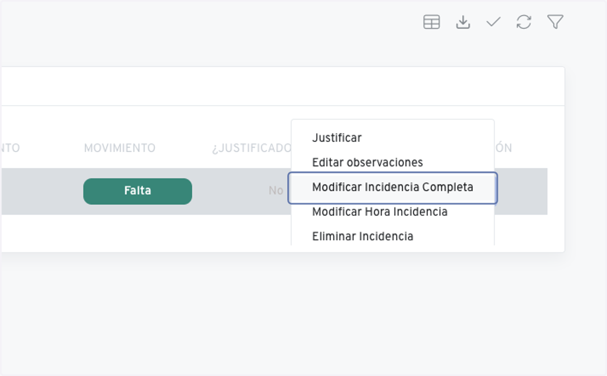 Presiona en Modificar Incidencia Completa