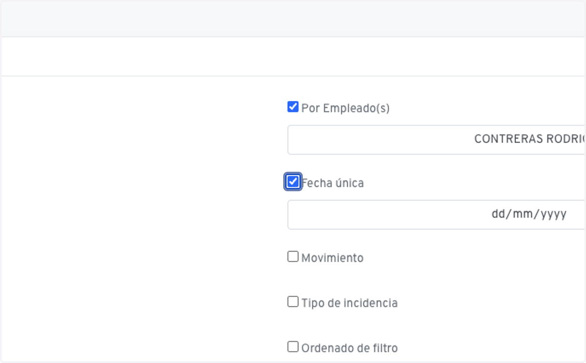 Activa la búsqueda por "Fecha única"