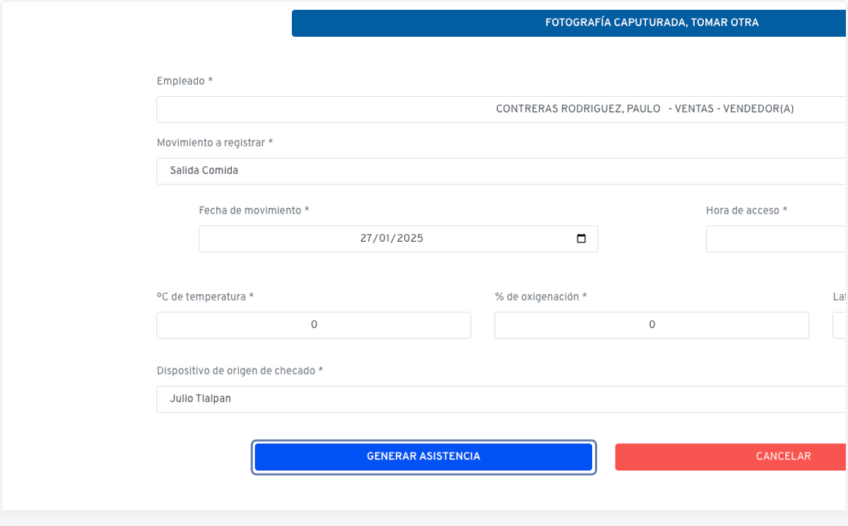 Presiona en GENERAR ASISTENCIA