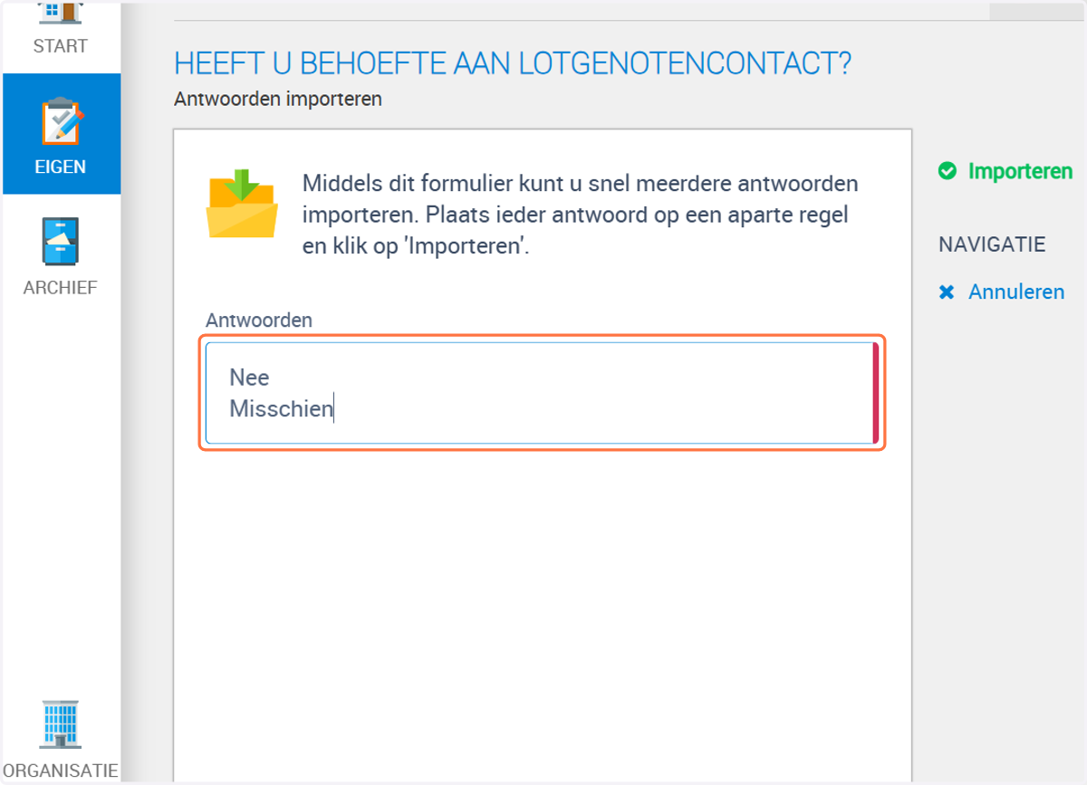 Zet ieder antwoord op een aparte regel.
