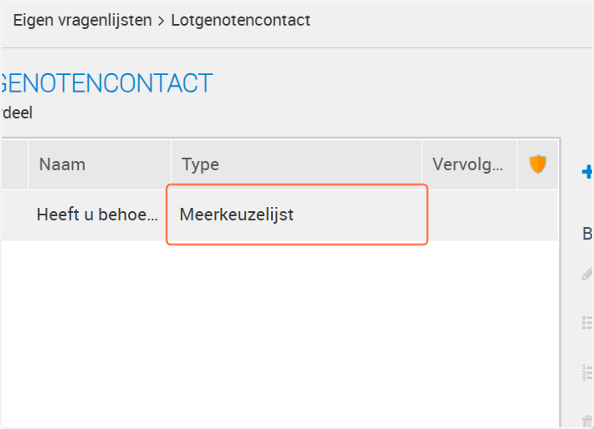Klik op de vraag waarvoor je antwoorden wilt invoeren.