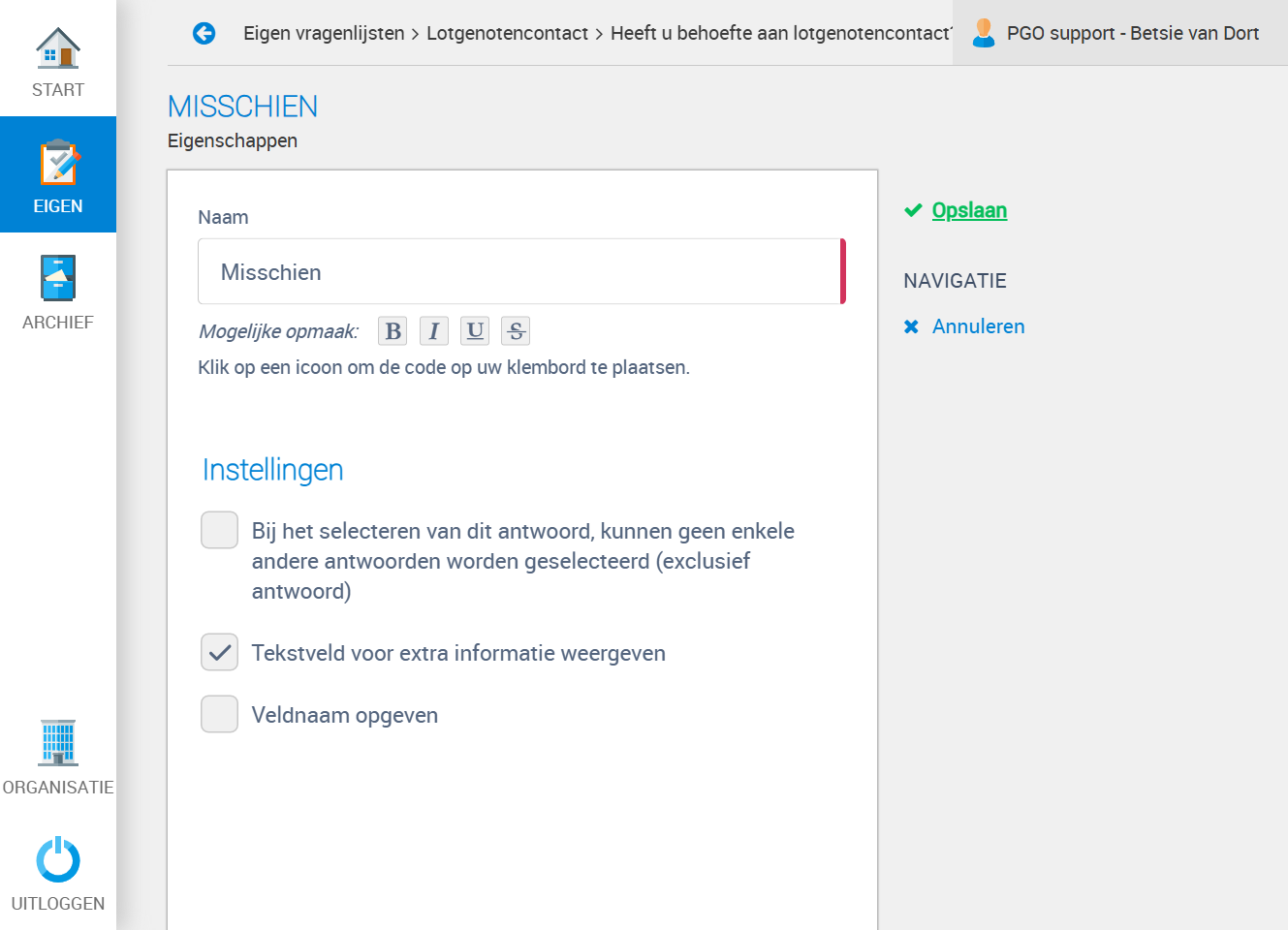 Vink de optie aan die je wilt toevoegen en klik op Opslaan, om de opties te bevestigen.