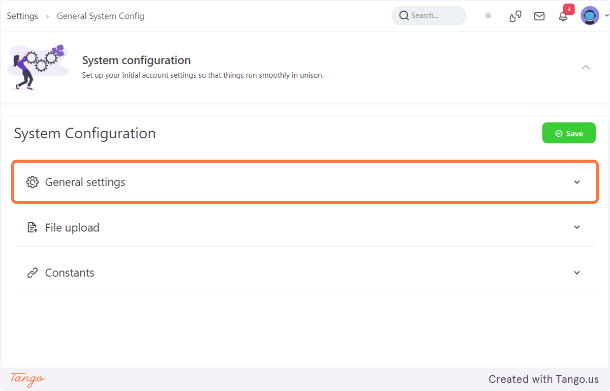 Click on General settings