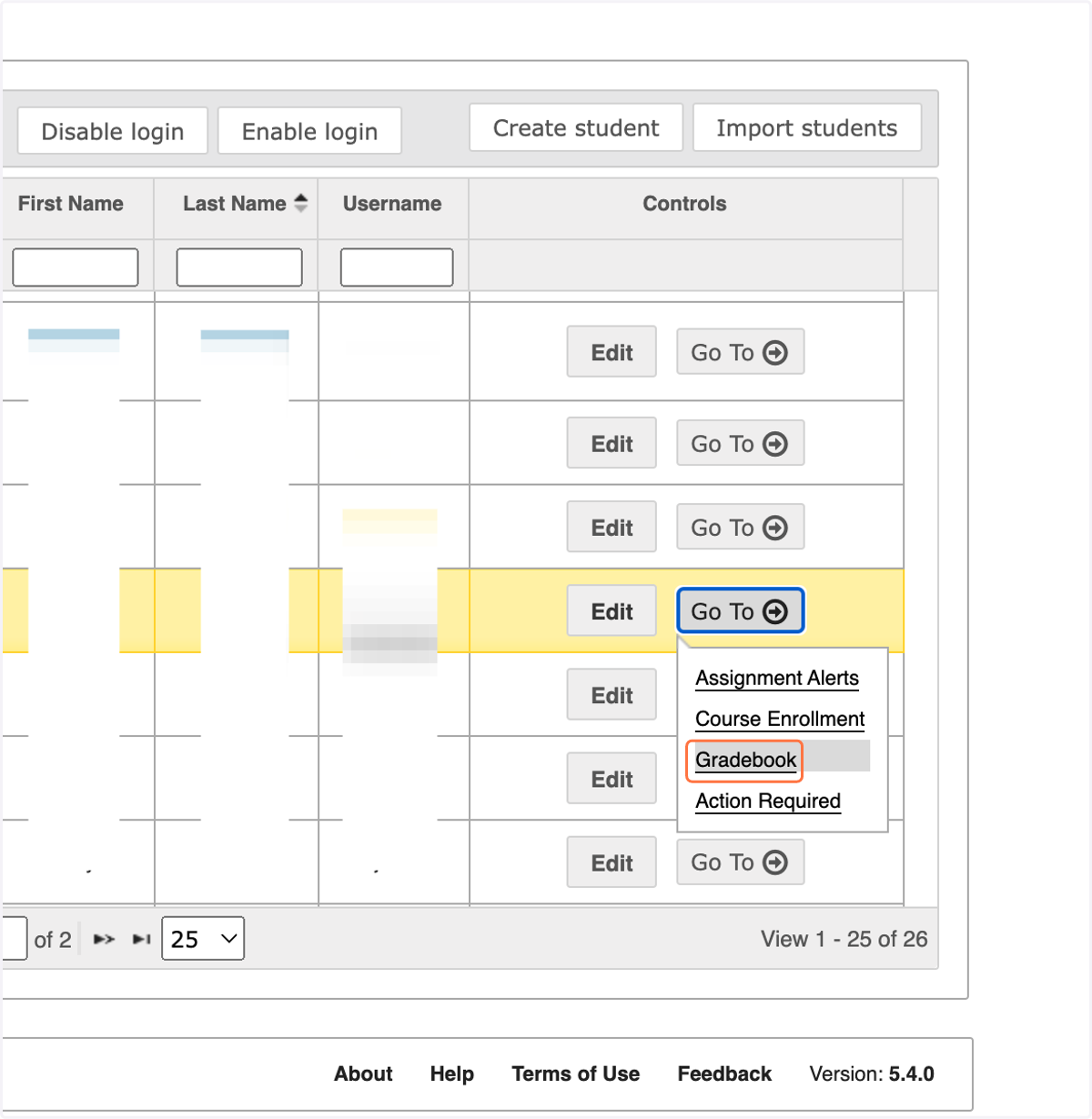 Select Gradebook from the dropdown menu