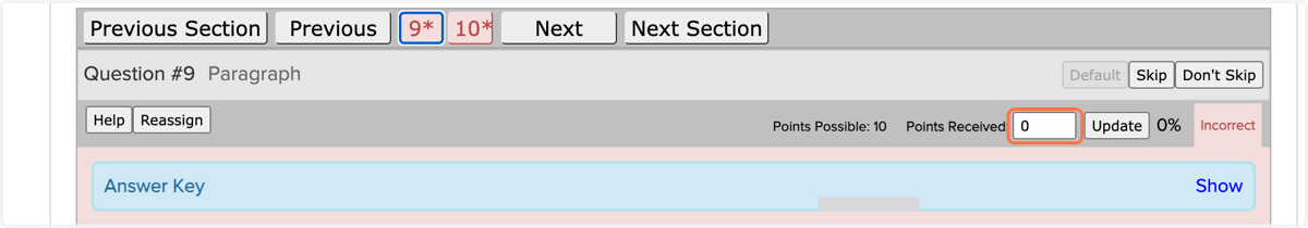 Review your students answer, and then enter the desired value in the 'Points Received' box