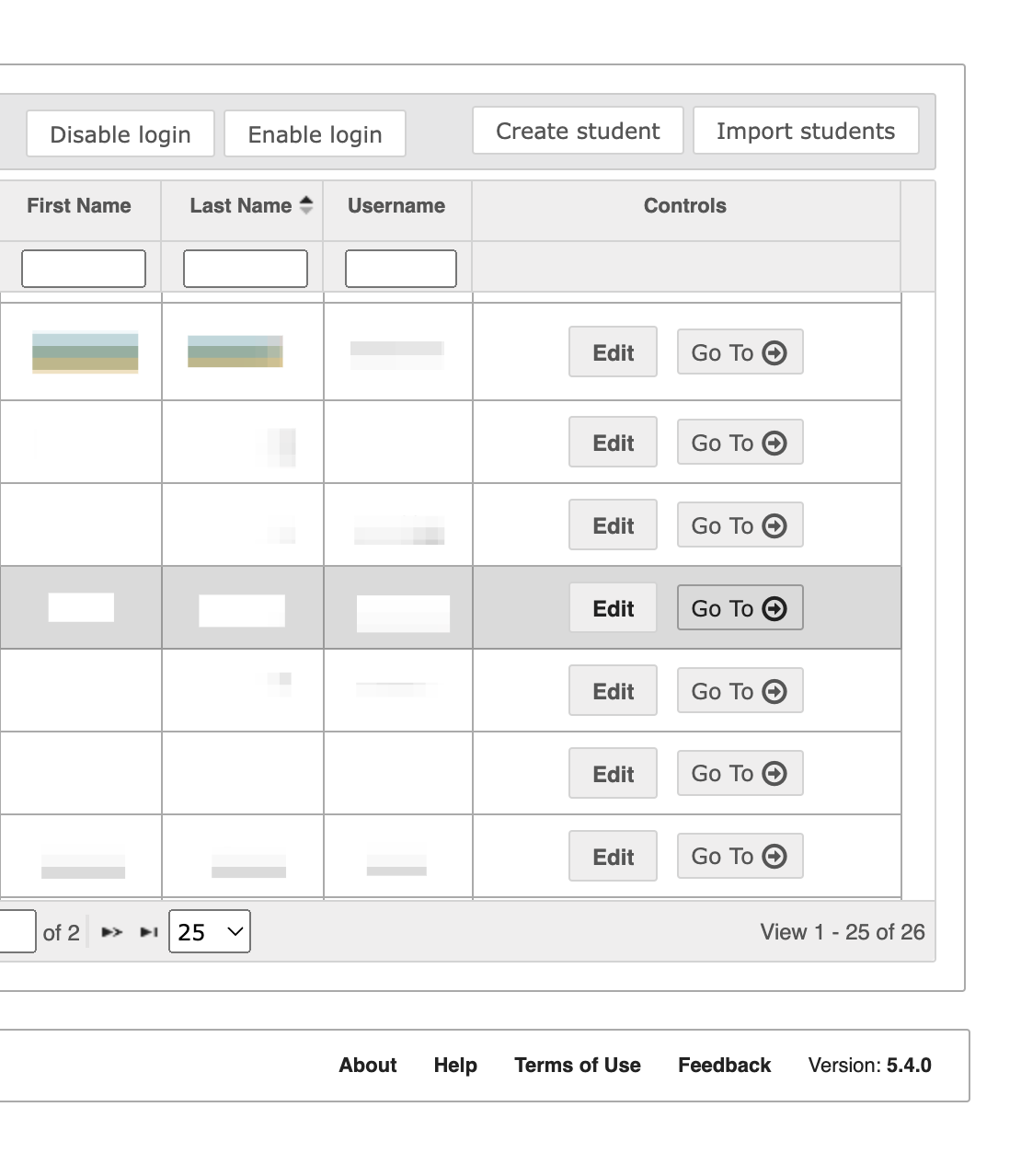 Find your student, and click on Go To