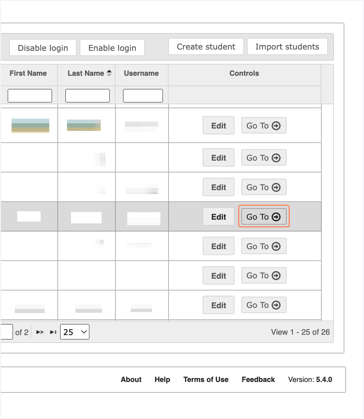 Find your student, and click on Go To