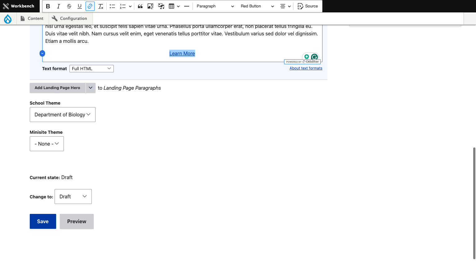 Click Save to preview your centered heading and red button