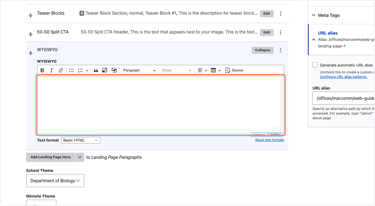 Enter the editing area and begin type in some text