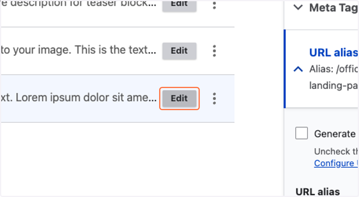 Click Edit to edit the WYSIWYG component