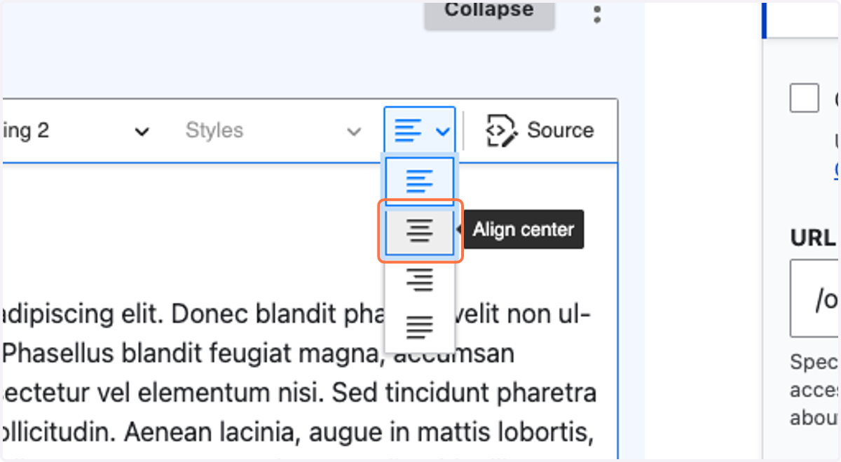 Select the Align Center option.