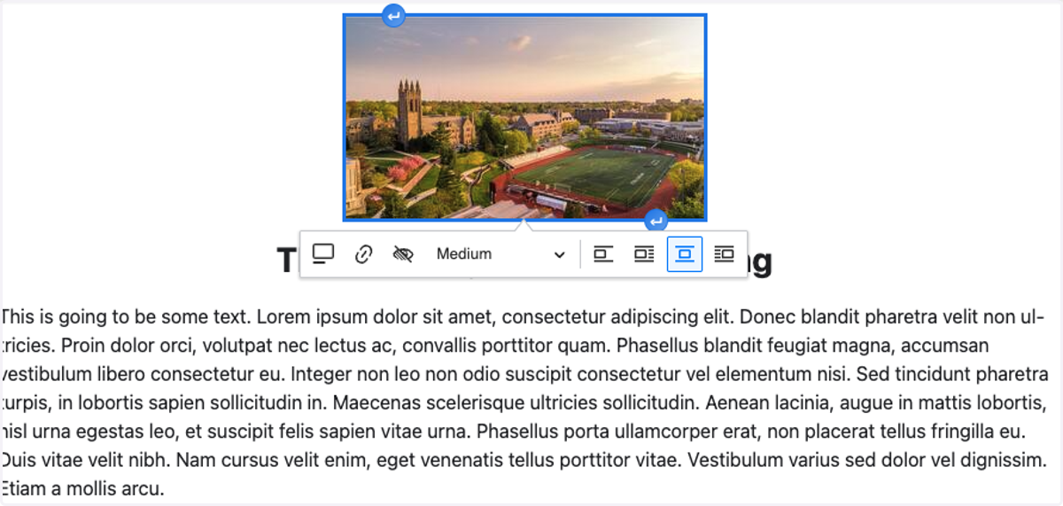 Select the image, then click the icon with the image centered to center it.