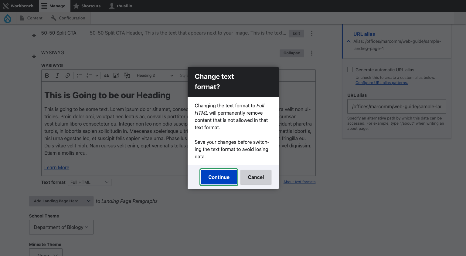 Select Full HTML from Text format dropdown