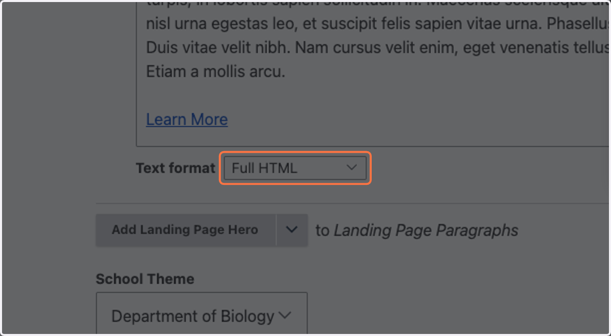 Select Full HTML from Text format dropdown
