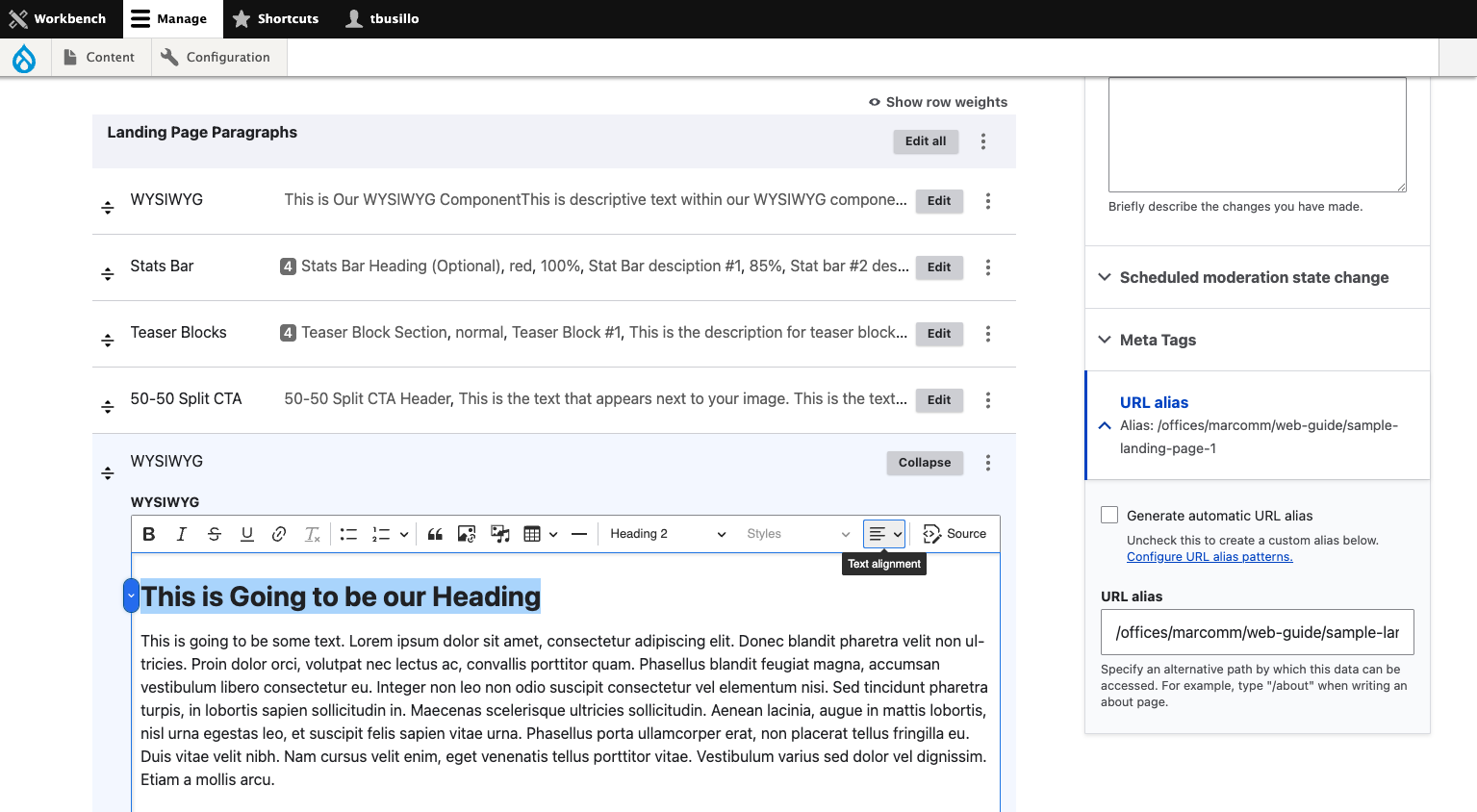 Click on the Text Alignment dropdown