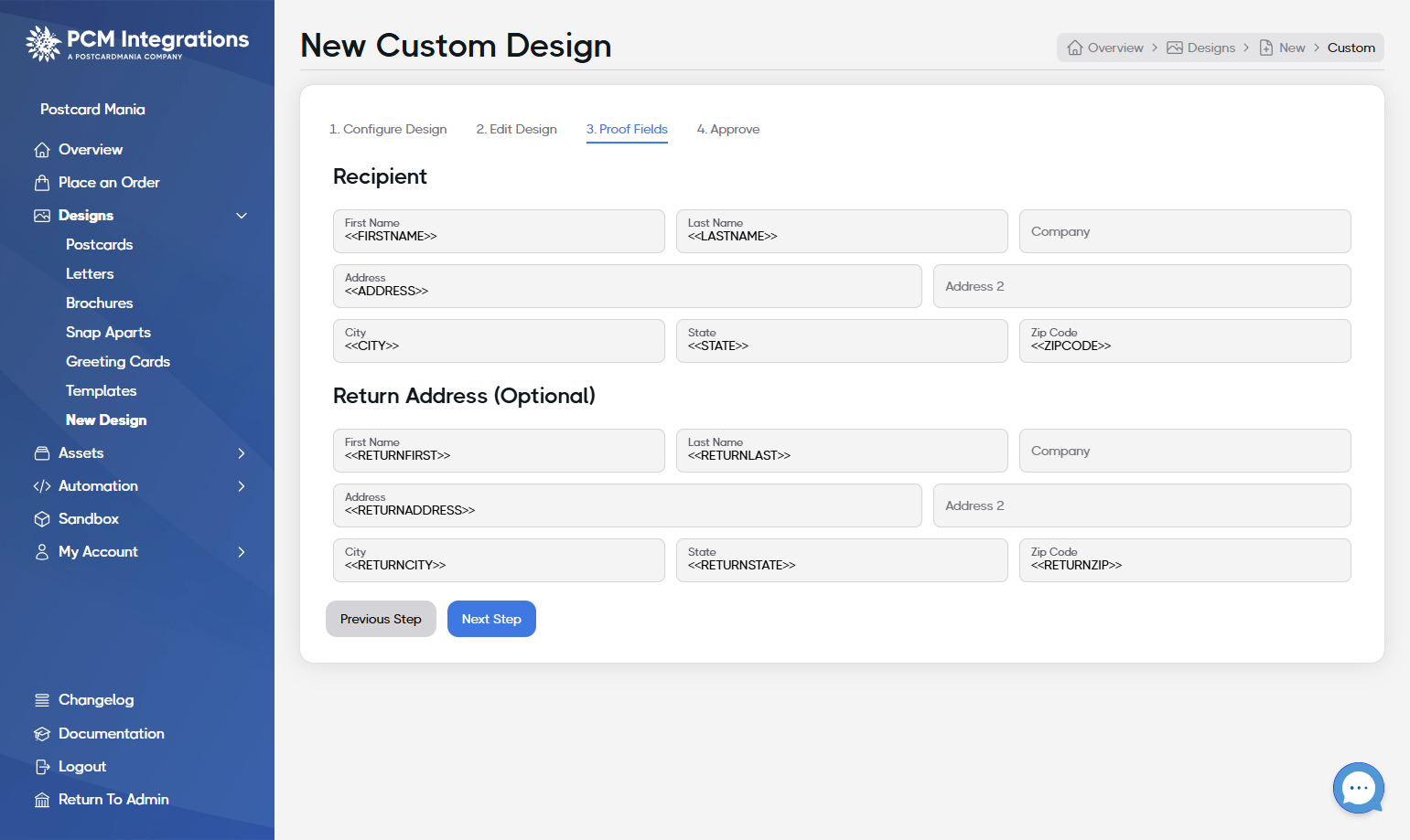Ensure the Recipient and Return Address sections are filled with the proper values