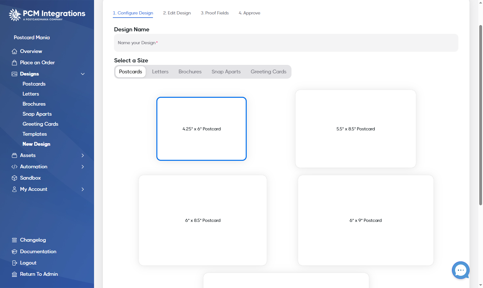 Select your mail piece size