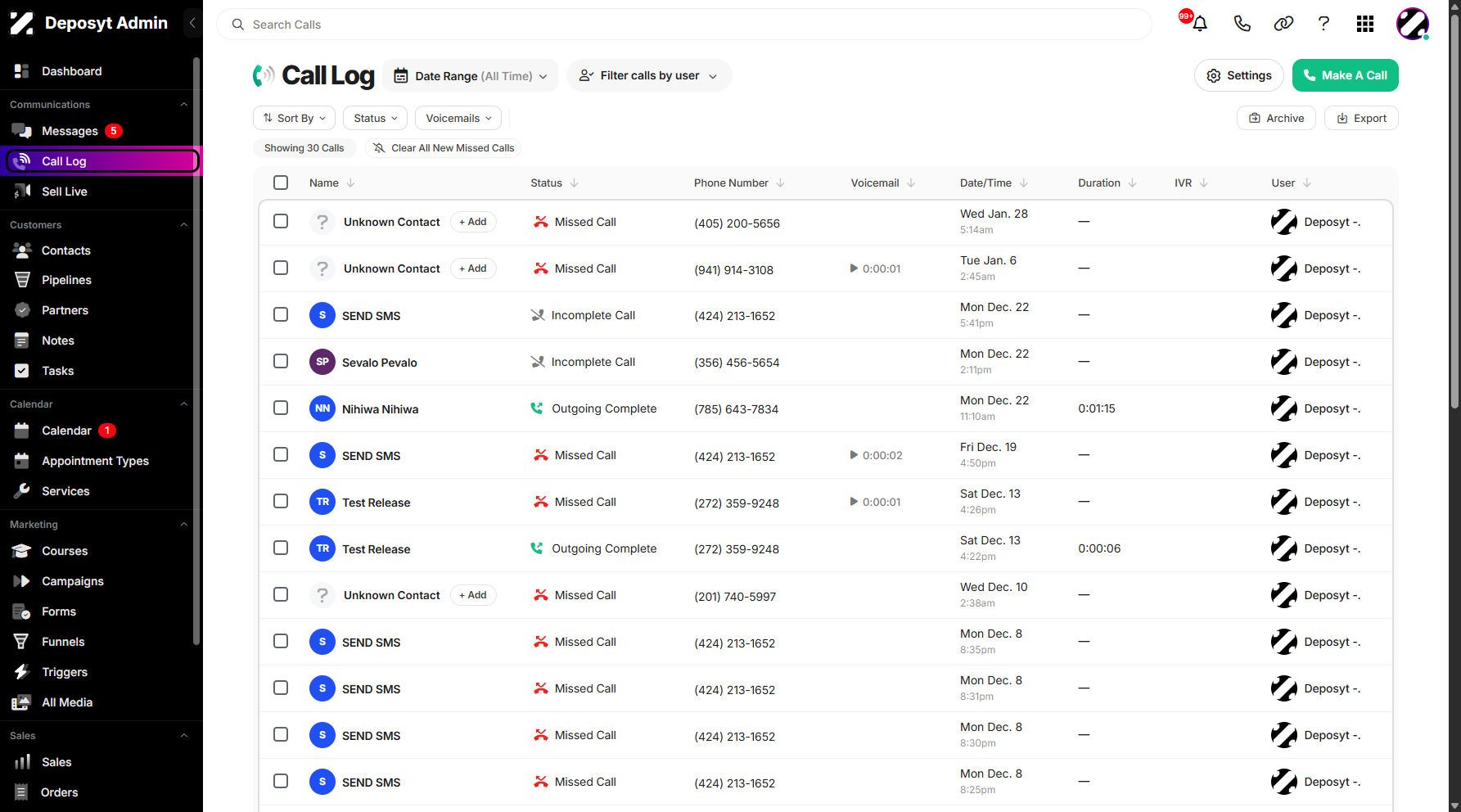 Step 1: On your Dashboard, click on Call Log tab under the Communications section.