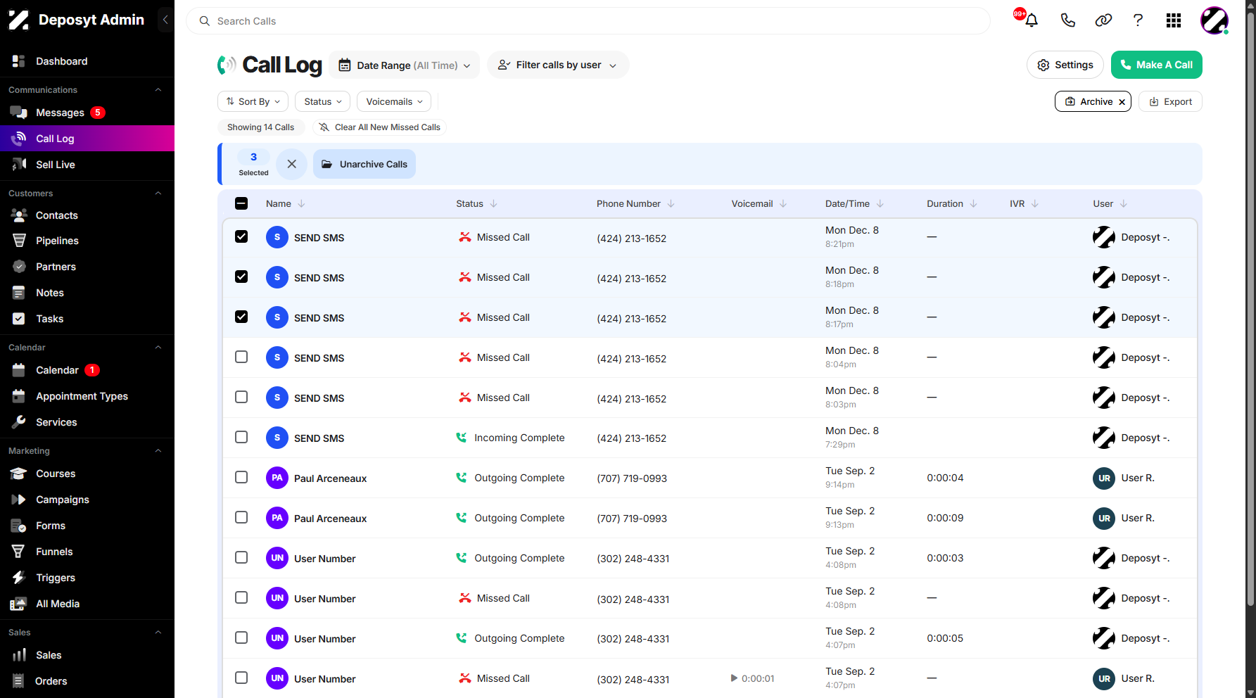 Viewing and Unarchiving Call Logs
