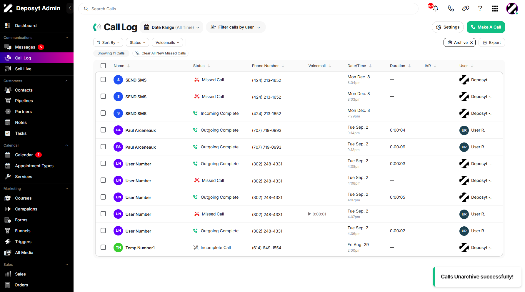 Viewing and Unarchiving Call Logs