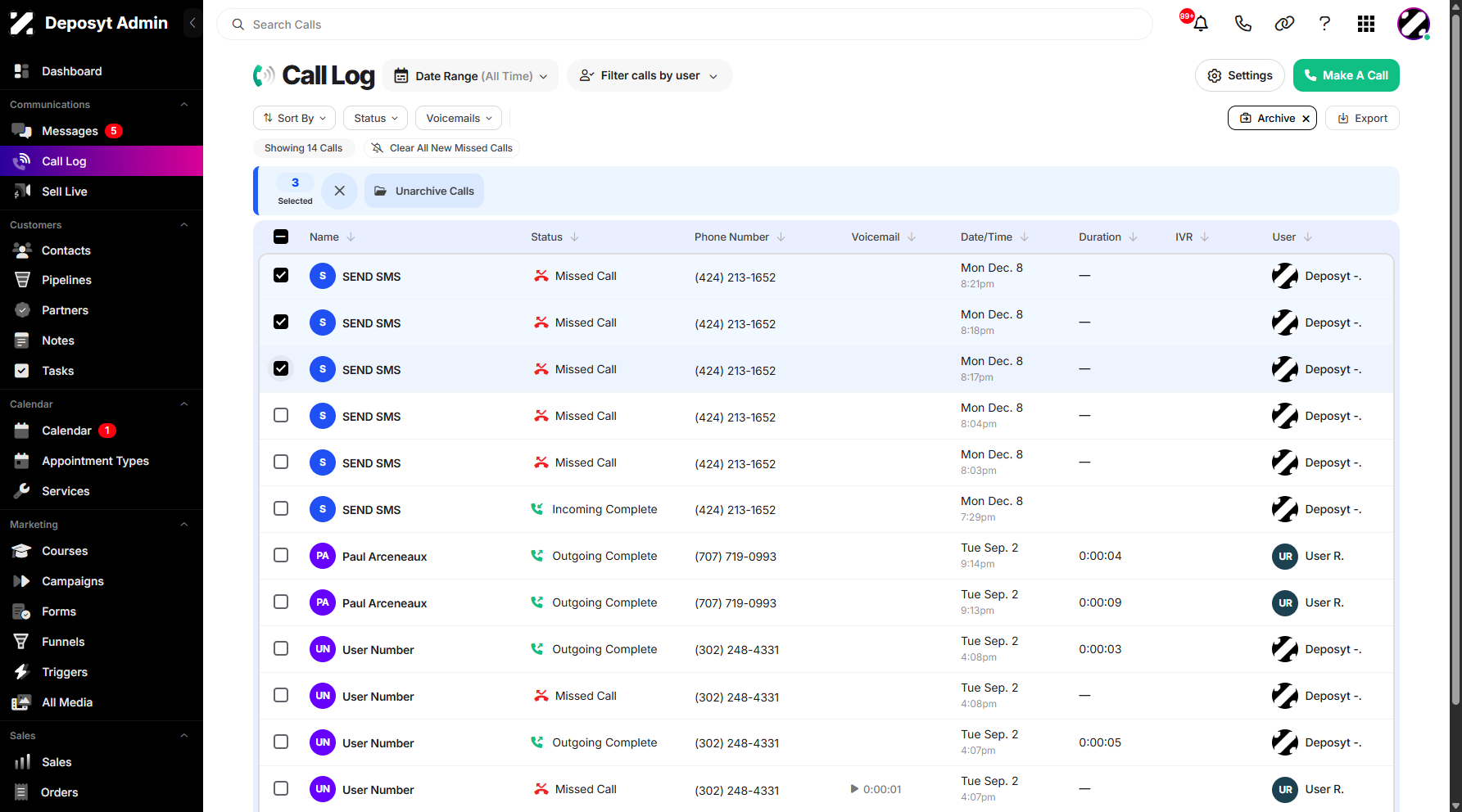 Viewing and Unarchiving Call Logs