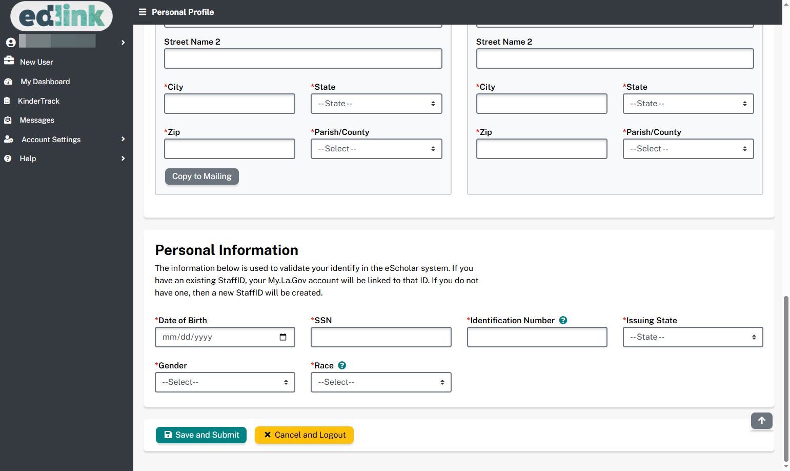 Complete all required information in the Personal Information section.
