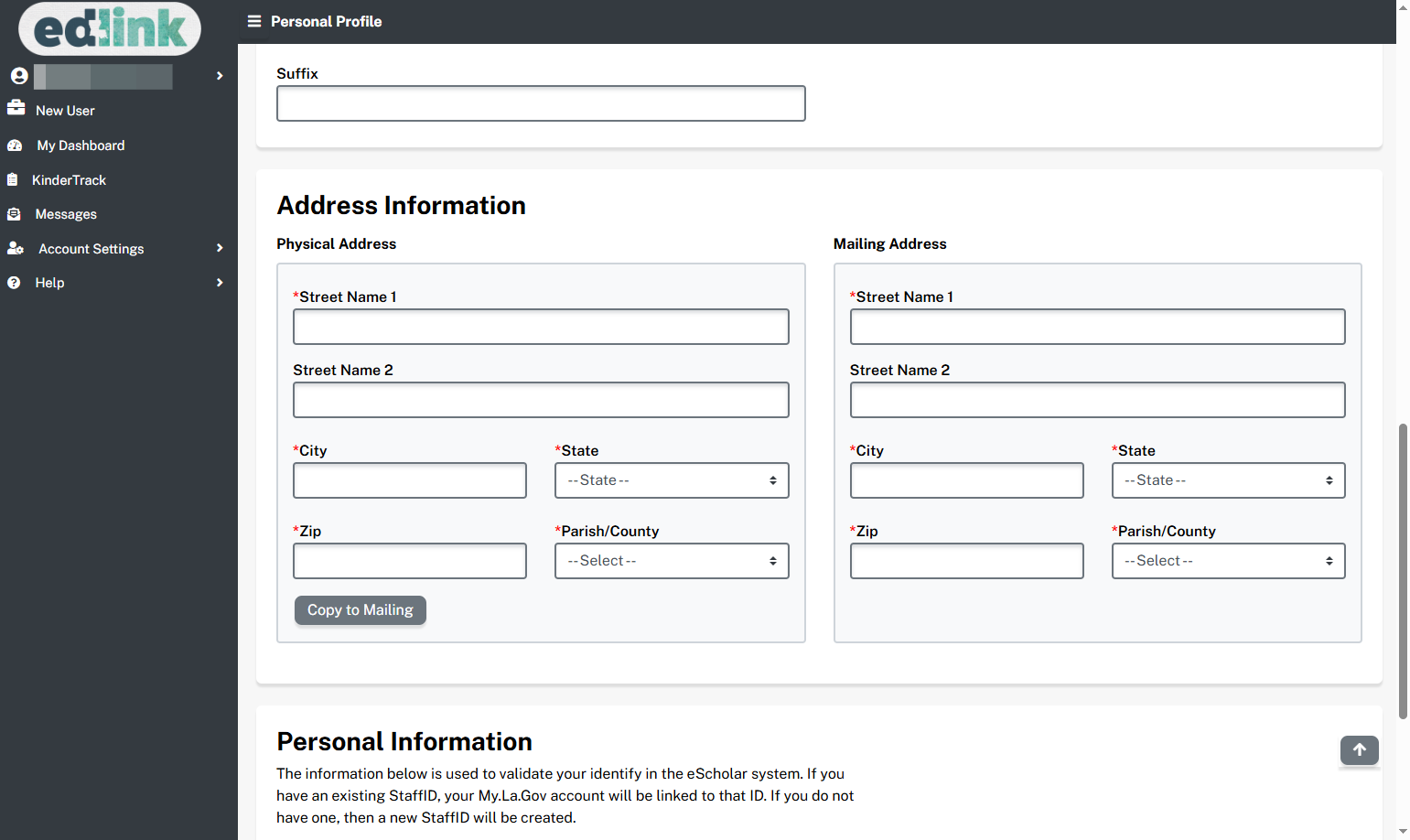 Enter your center or site address in the Address Information section.