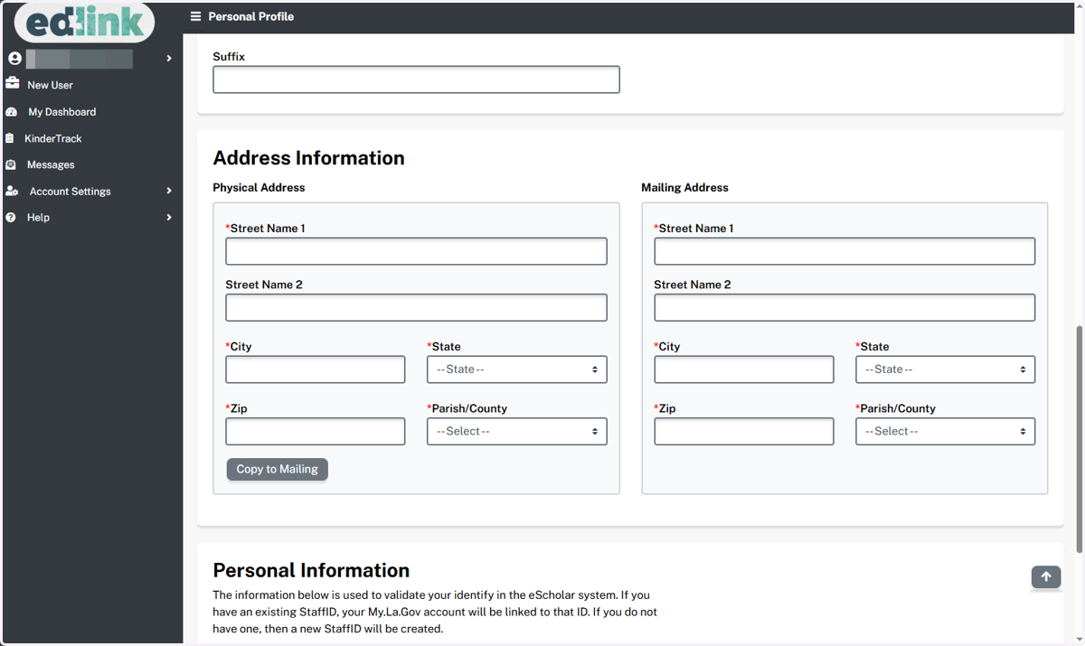 Enter your center or site address in the Address Information section.