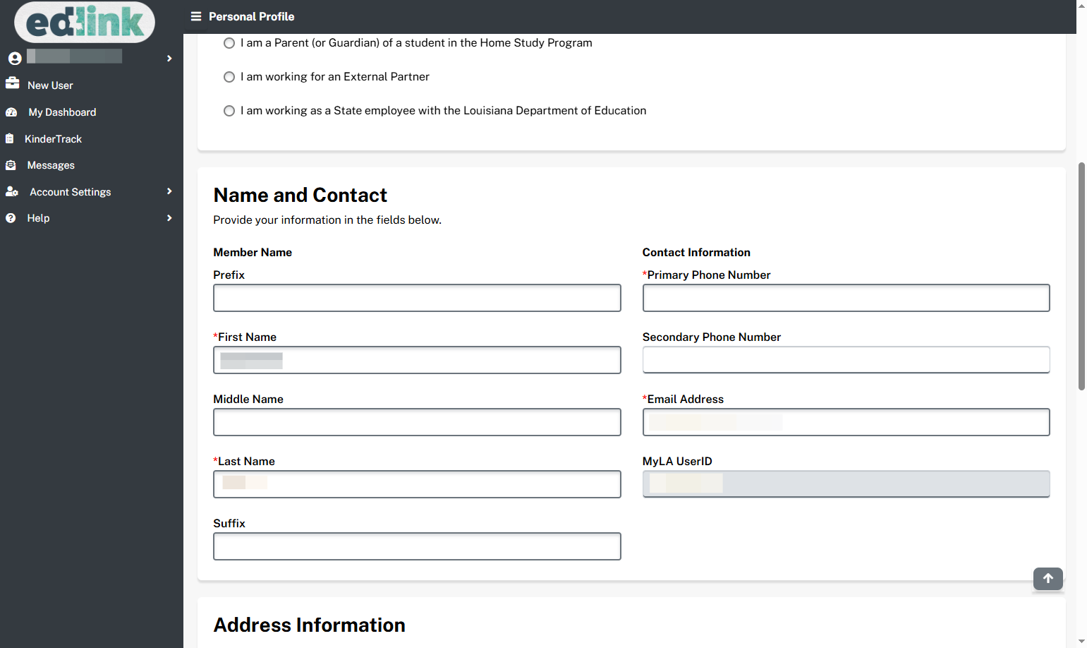 Complete the required information in the Name and Contact section.