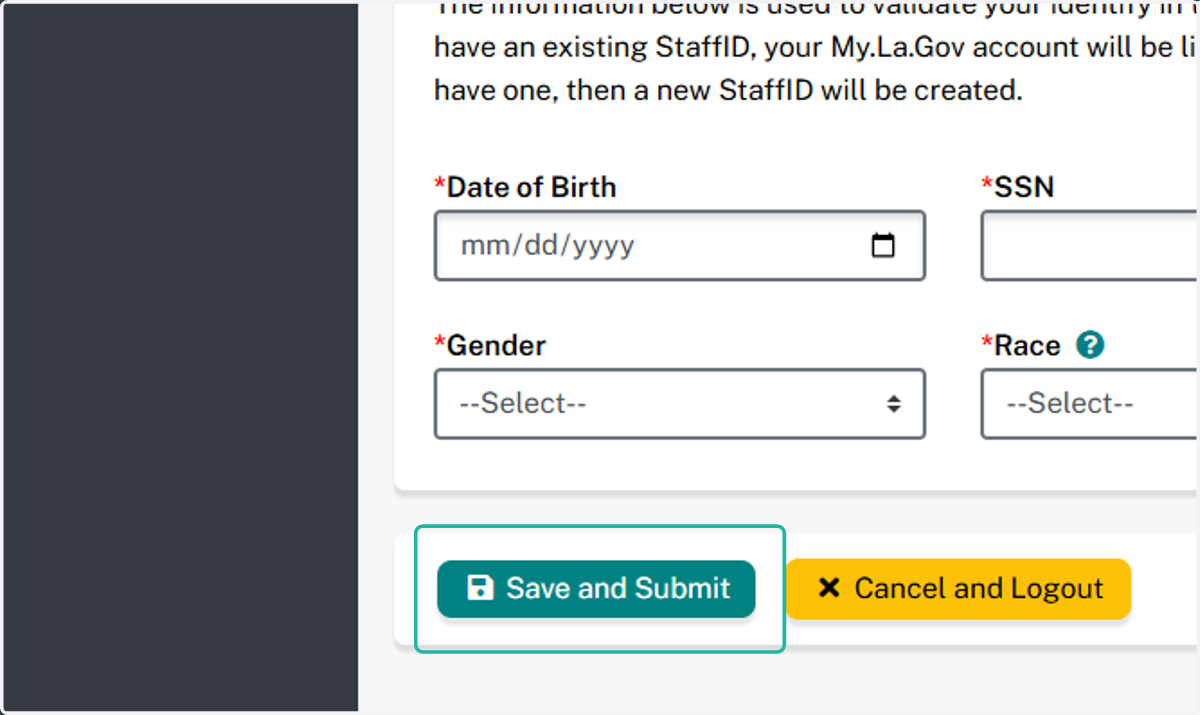 Review the entered information. Click Save and Submit.
