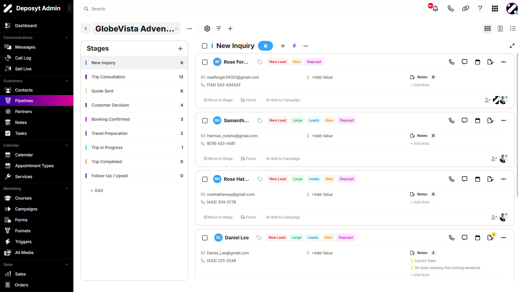 Step 3: You will then be navigated to the Horizontal View. From here, you can move contacts to a different pipeline or stage in multiple ways.
