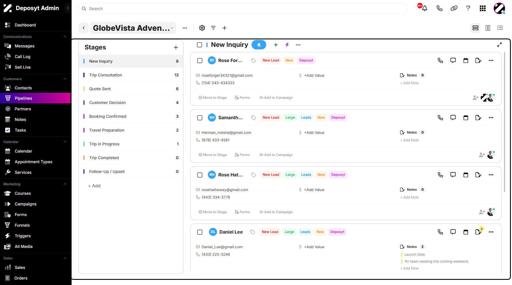 Step 3: You will then be navigated to the Horizontal View. From here, you can move contacts to a different pipeline or stage in multiple ways.