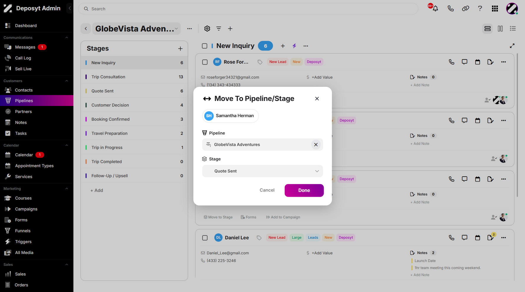 Step 10: When finished, click Done to transfer the selected contact.