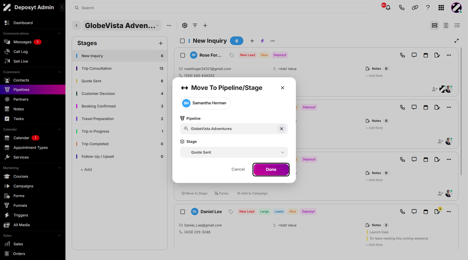 Step 10: When finished, click Done to transfer the selected contact.